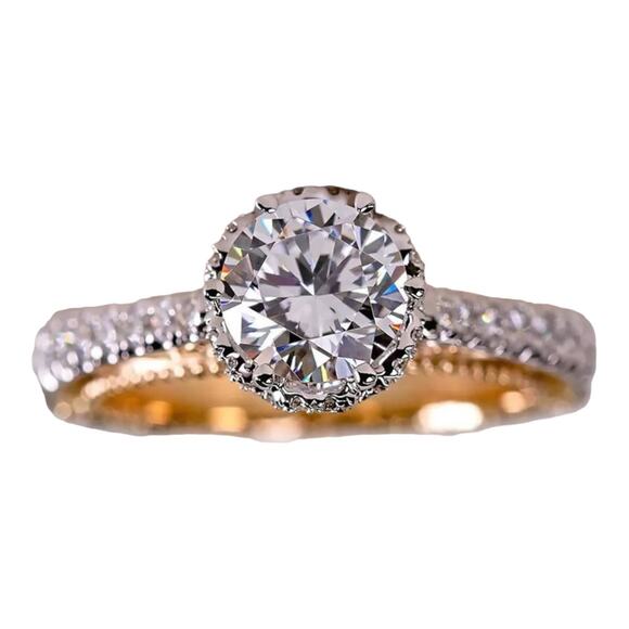 Rose Gold Red White Round Cubic Zirconia Embellished Solitaire Size 5 6 7 - Picture 2 of 13